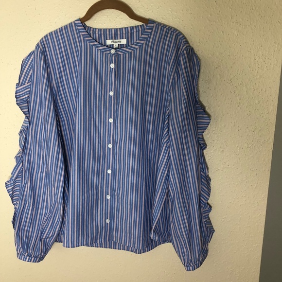 Madewell Tops - Madewell Stripe Ruffle Sleeve Button Up Blouse